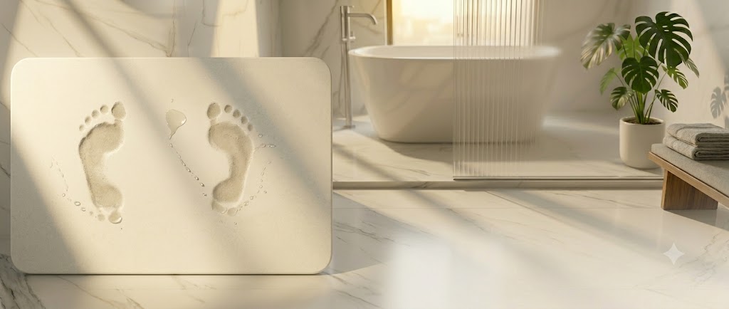 Baño minimalista con piedra de diatomita Kaia